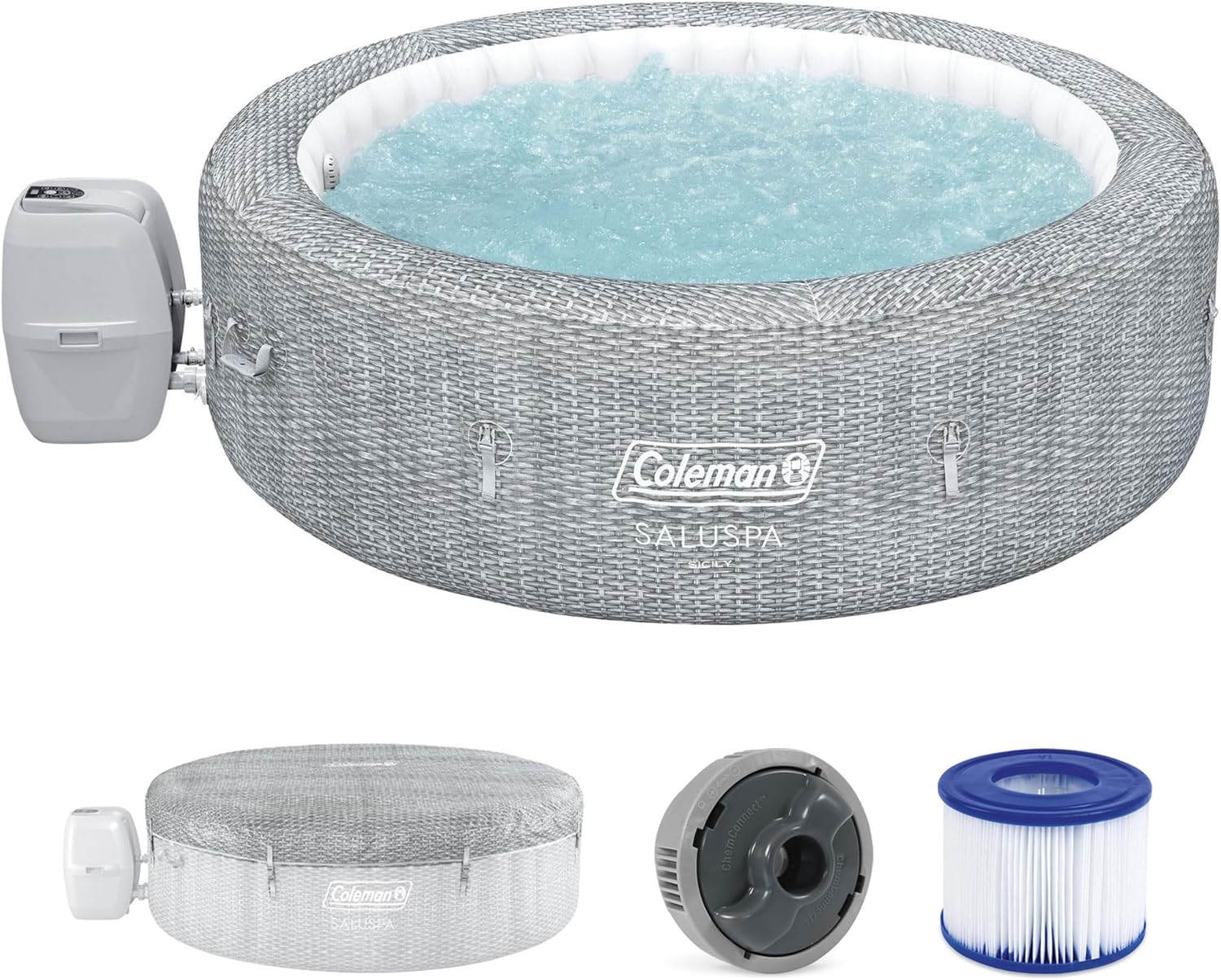 Coleman Sicily AirJet Large Round 5 to 7 Person Inflatable Hot Tub Portable Outdoor Spa