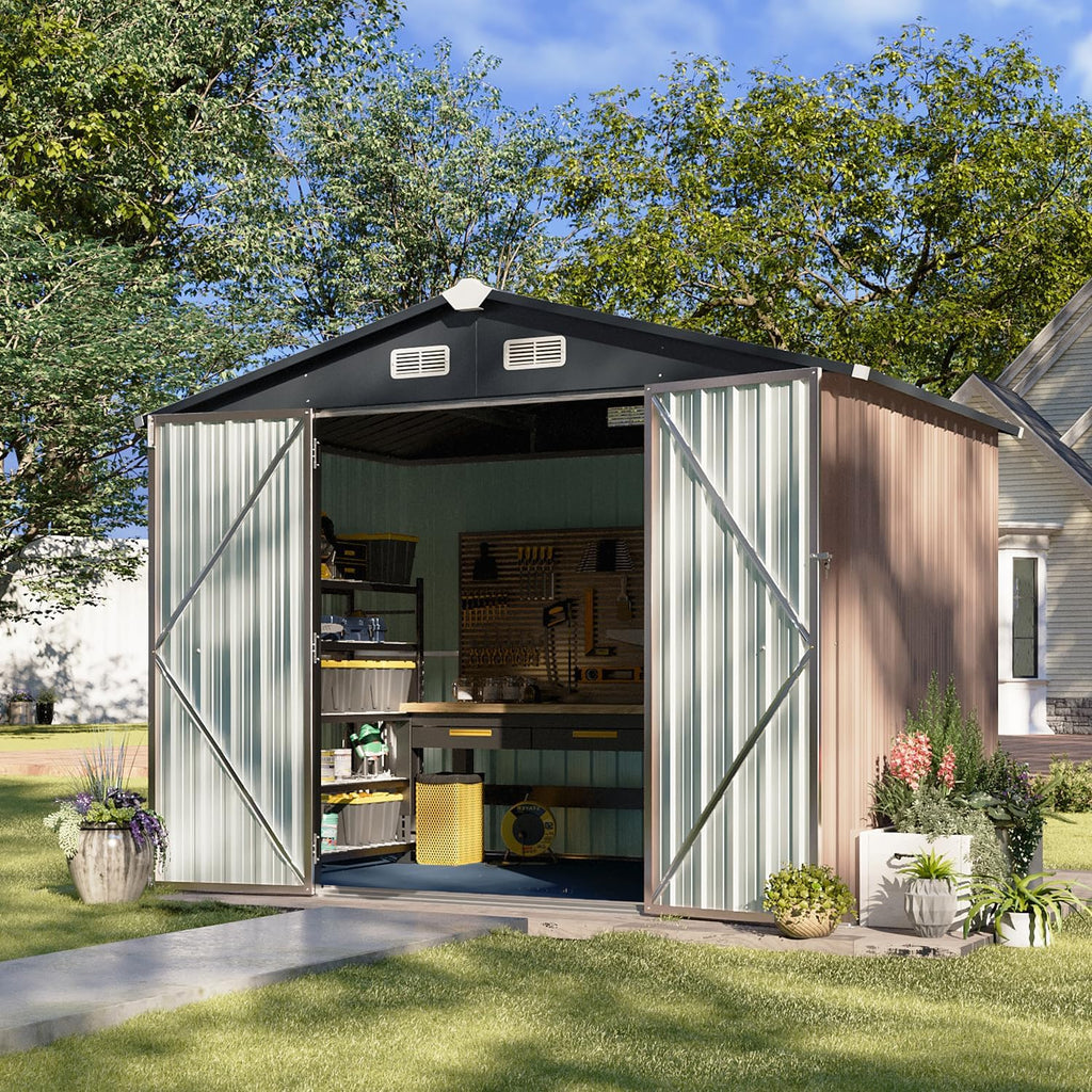 Aoxun 6.2x4 FT Shed Outdoor Storage Shed Metal Garden Shed Sloping Roof Tool Shed Bike Shed