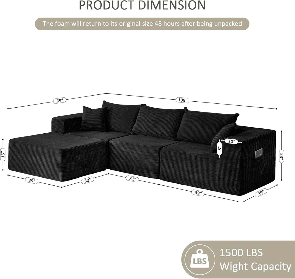 Cloud sofa with L-shaped lounge chair modern modular sofa with deep seats