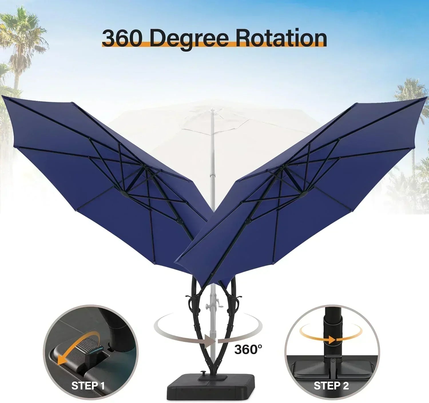LAUSAINT HOME Outdoor Patio Umbrella with Base included 11 FT Deluxe Curvy Cantilever Umbrella