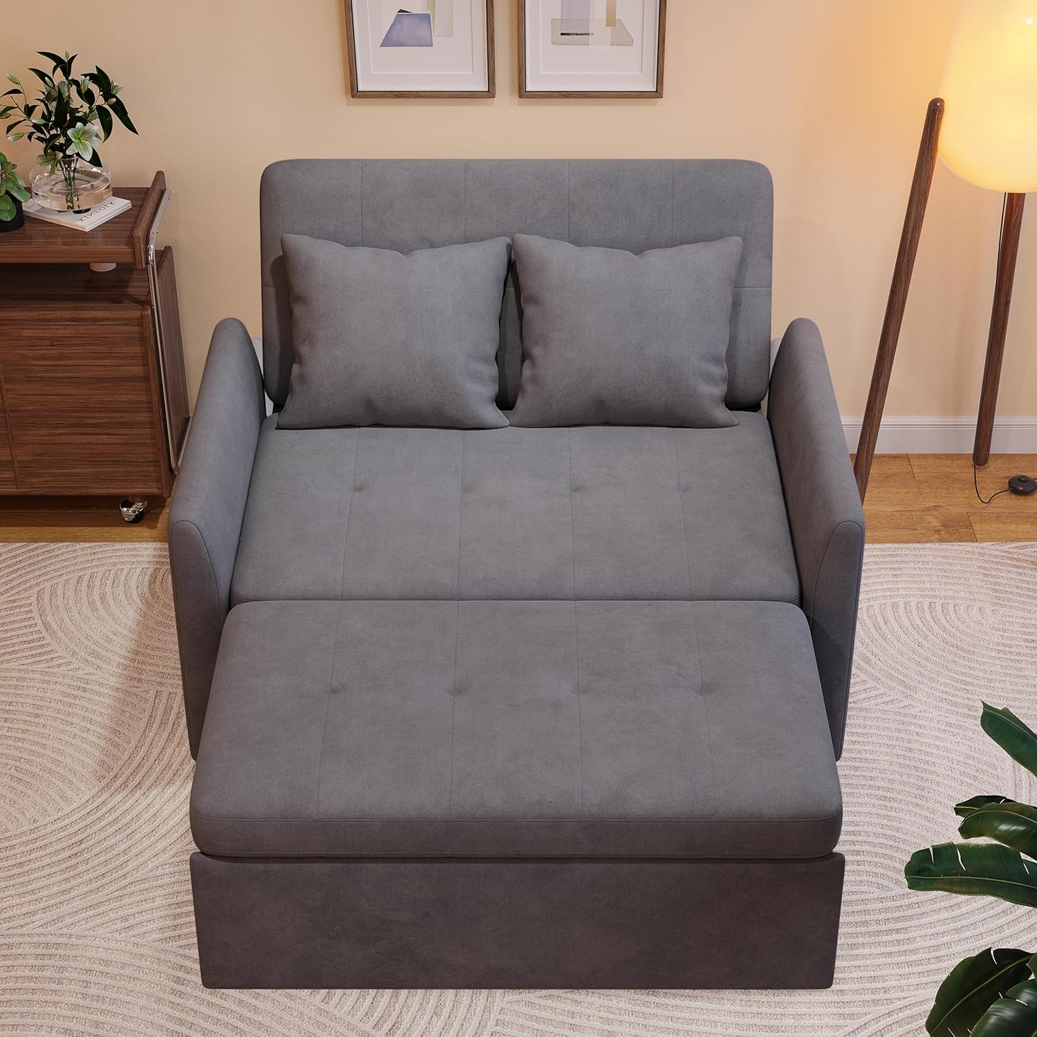 Sleeper Sofa Bed, 3 in 1 Convertible Sleeper Couch Bed Pull Out, Small Loveseat Sofa, Futon Sofa Bed Full Size, 46 Velvet Love Seat