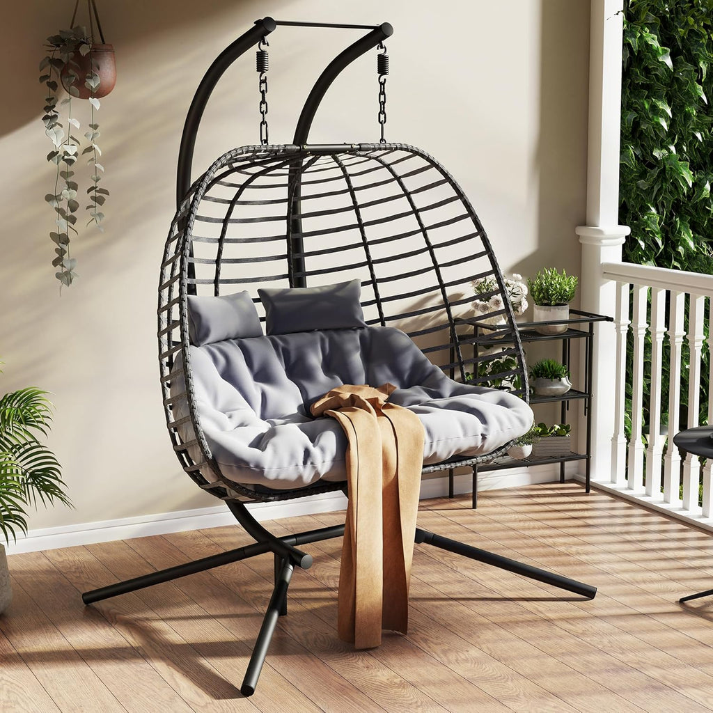 HWB Hanging Egg Chair Patio Wicker Hammock Egg Swing Chair with Cushion for Bedroom