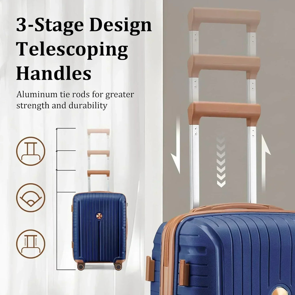 5-piece PP hardshell lightweight travel carry-on luggage set with dual spinner wheels