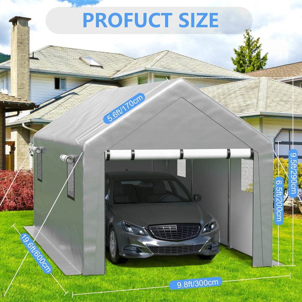 6x8 ft Heavy Duty Carport Tent Portable Garage Removable Side Walls Four Seasons Tarpaulin