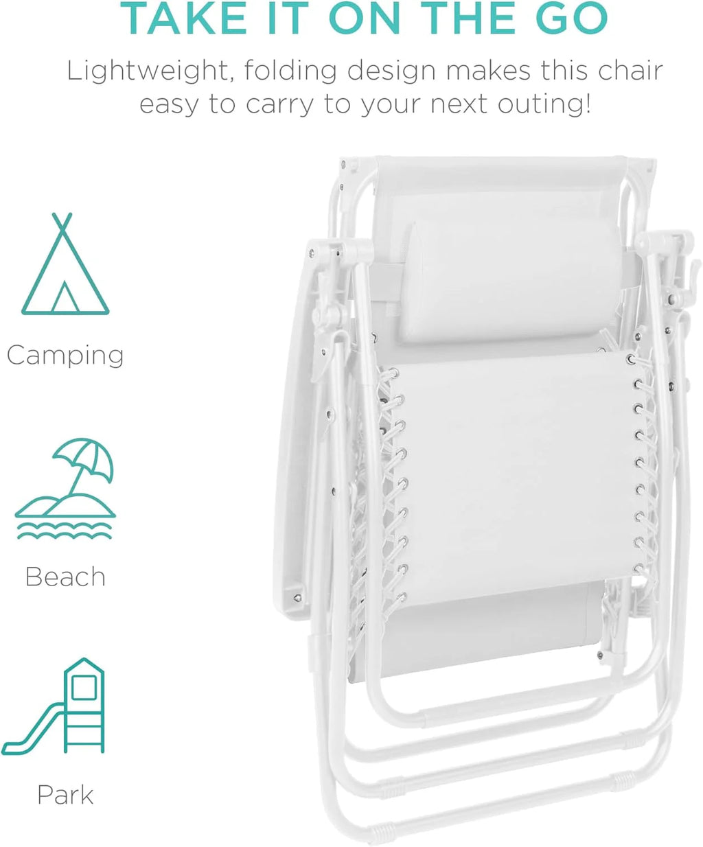 Best Choice Products Folding Zero Gravity Outdoor Recliner Patio Lounge Chair w/Adjustable Canopy Shade, Headrest, Side Accessory Tray, Textilene Mesh - Peacock Blue