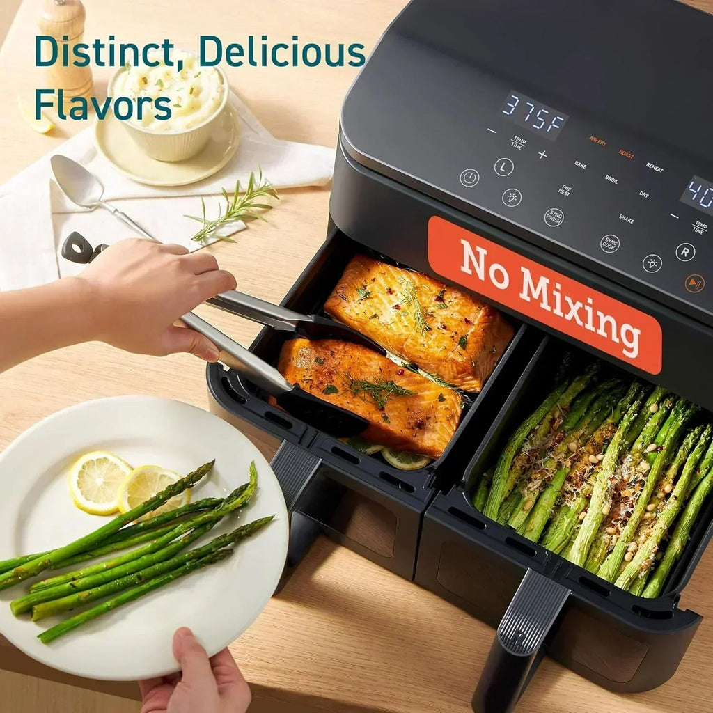COSORI 9Qt 10-in-1 Dual Air Fryer Fresh Balanced Meals for Family with Double Baskets