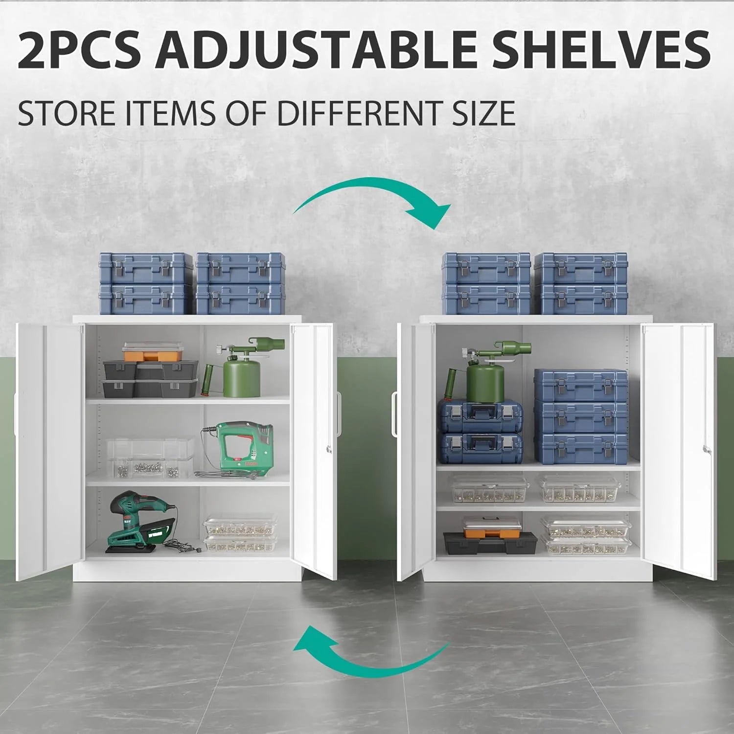 Metal Storage Cabinet with 2 Doors and 6 Shelves, Black Metal Cabinet with Lock, 71 Inch Lockable Garage Storage Cabinet