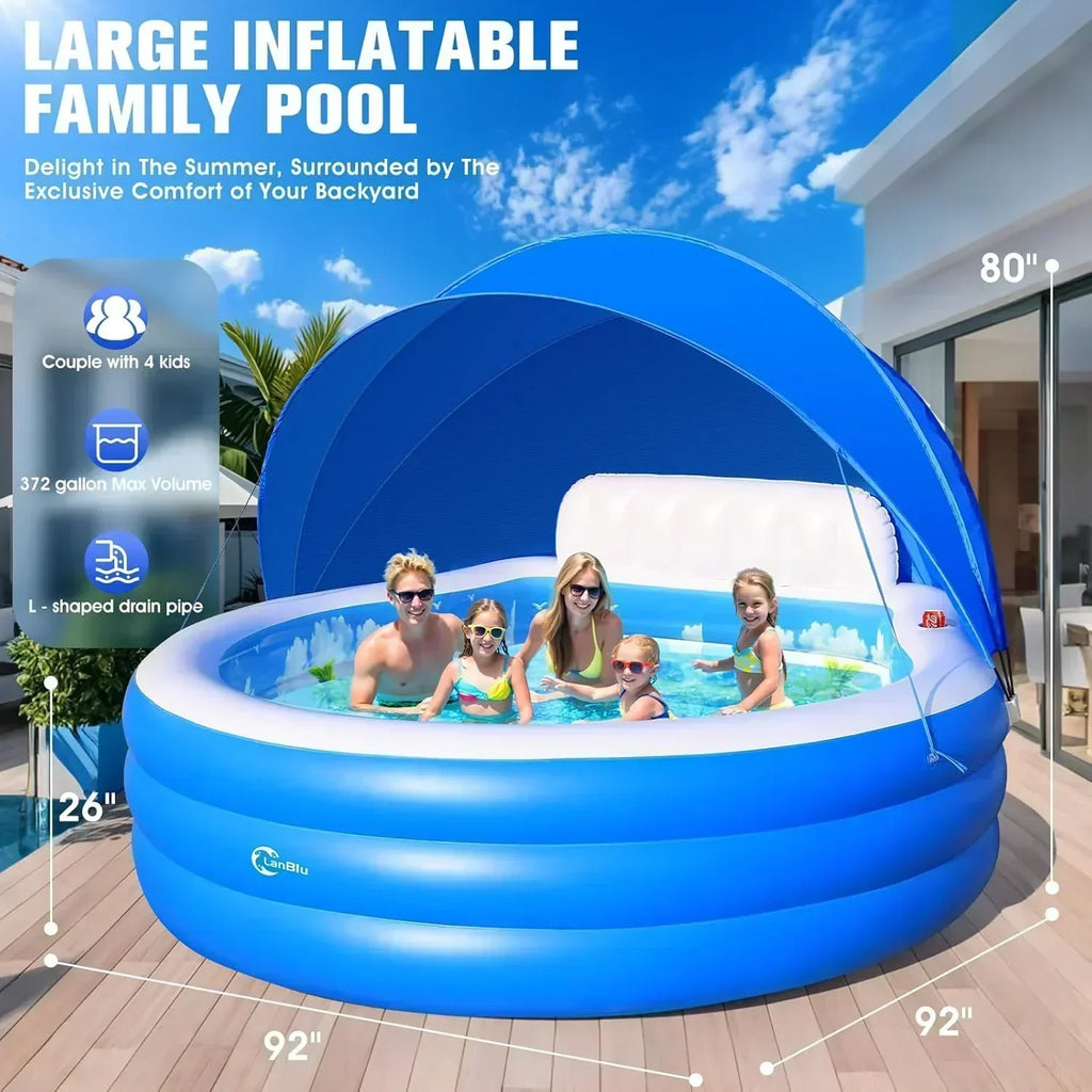 2025 Upgraded Inflatable Pool with Canopy Inflatable Family Lounge Pool Round Blow Up Pool