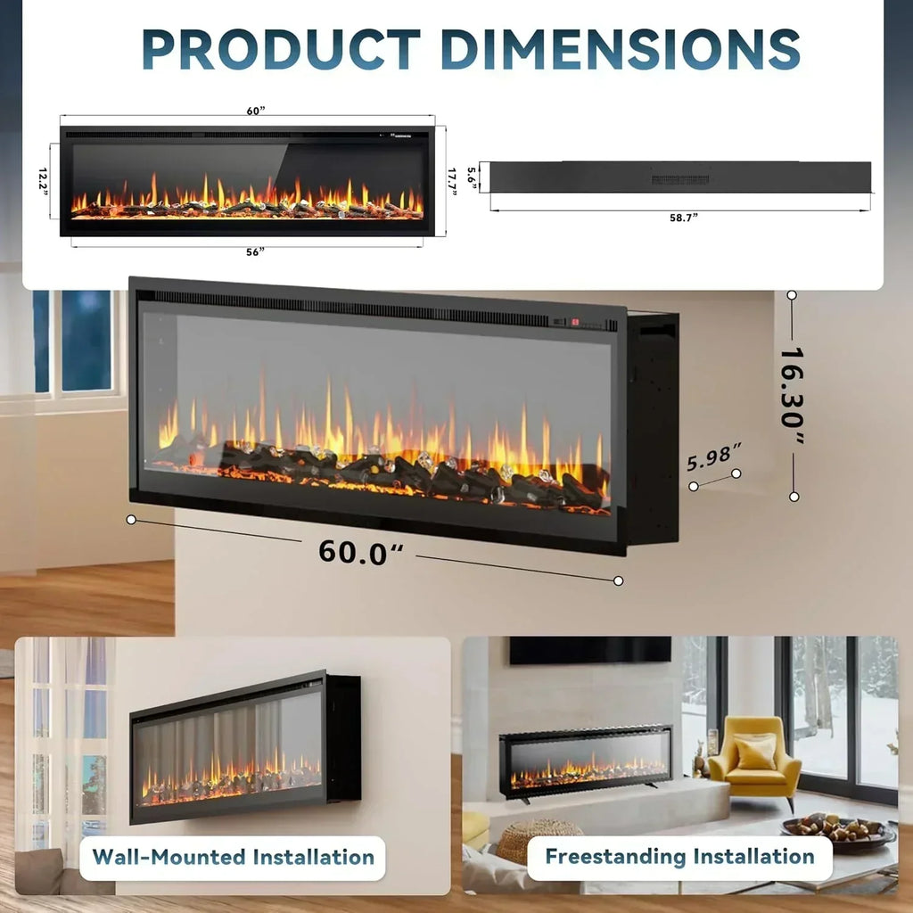 EUHOMY 50 Inch Electric Fireplace Wall Recessed Adjustable Flame Color Fireplace Heater